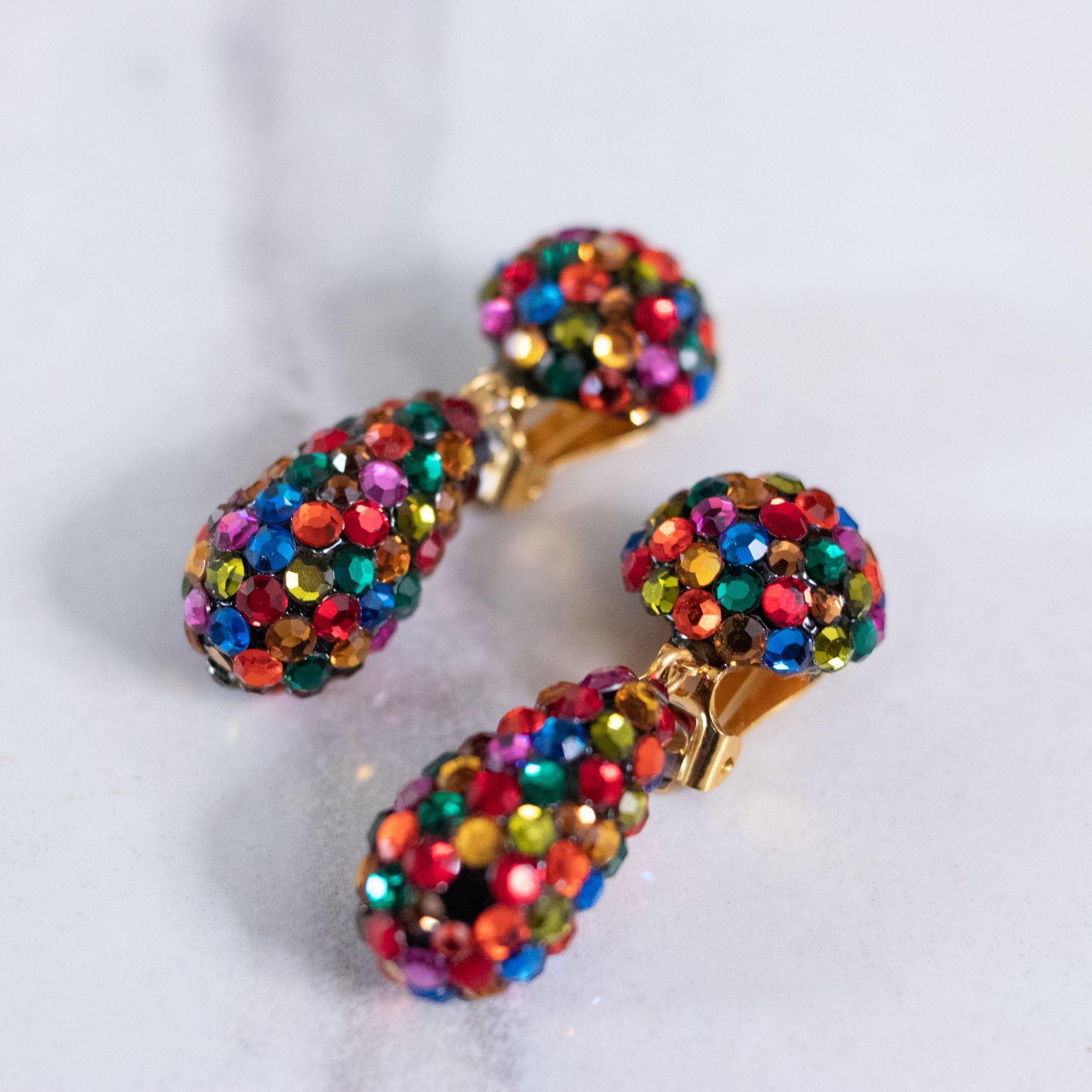 Vintage Bellini for Formart Rainbow Rhinestone Dangling Statement Earrings by Bellini for Formart - Vintage Meet Modern Vintage Jewelry - Chicago, Illinois - #oldhollywoodglamour #vintagemeetmodern #designervintage #jewelrybox #antiquejewelry #vintagejewelry