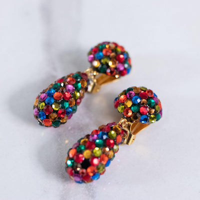Vintage Bellini for Formart Rainbow Rhinestone Dangling Statement Earrings by Bellini for Formart - Vintage Meet Modern Vintage Jewelry - Chicago, Illinois - #oldhollywoodglamour #vintagemeetmodern #designervintage #jewelrybox #antiquejewelry #vintagejewelry