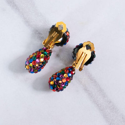Vintage Bellini for Formart Rainbow Rhinestone Dangling Statement Earrings by Bellini for Formart - Vintage Meet Modern Vintage Jewelry - Chicago, Illinois - #oldhollywoodglamour #vintagemeetmodern #designervintage #jewelrybox #antiquejewelry #vintagejewelry