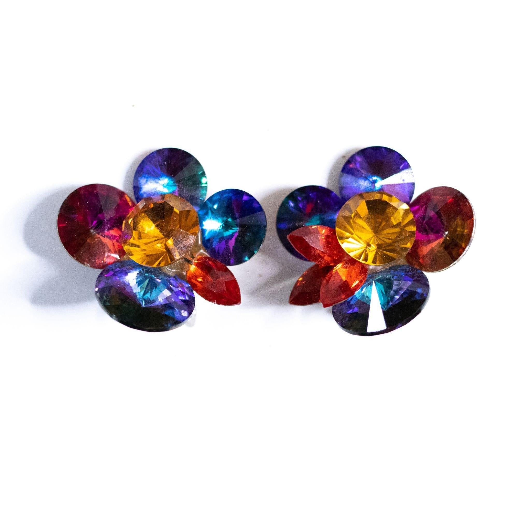 Vintage Rainbow Rivoli Rhinestone Statement Earrings by Unsigned Wendy Gell - Vintage Meet Modern Vintage Jewelry - Chicago, Illinois - #oldhollywoodglamour #vintagemeetmodern #designervintage #jewelrybox #antiquejewelry #vintagejewelry