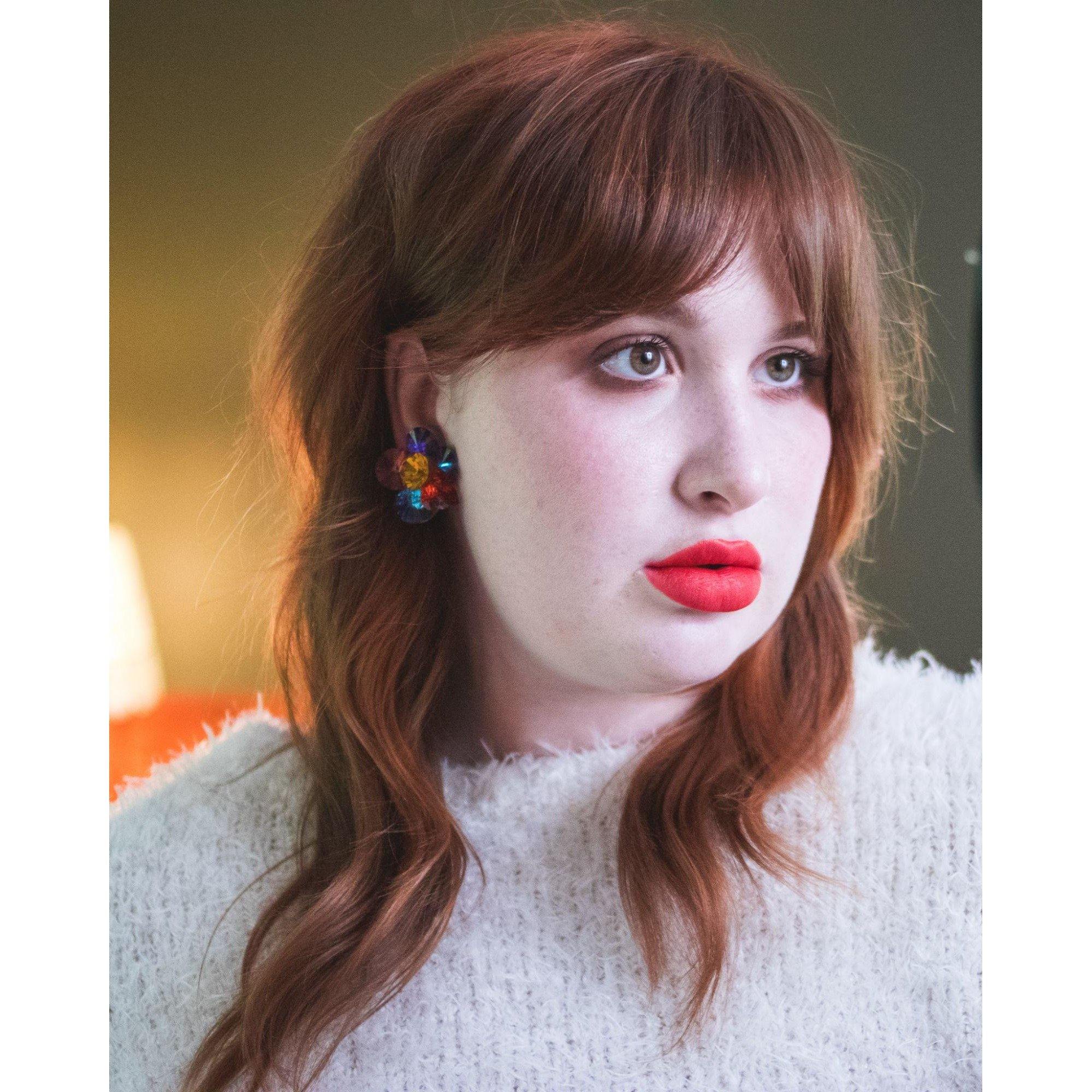 Vintage Rainbow Rivoli Rhinestone Statement Earrings by Unsigned Wendy Gell - Vintage Meet Modern Vintage Jewelry - Chicago, Illinois - #oldhollywoodglamour #vintagemeetmodern #designervintage #jewelrybox #antiquejewelry #vintagejewelry