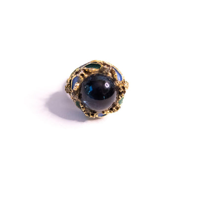 Vintage Blue Glass Cabochon Rhinestone Statement Ring by Unsigned Beauty - Vintage Meet Modern Vintage Jewelry - Chicago, Illinois - #oldhollywoodglamour #vintagemeetmodern #designervintage #jewelrybox #antiquejewelry #vintagejewelry