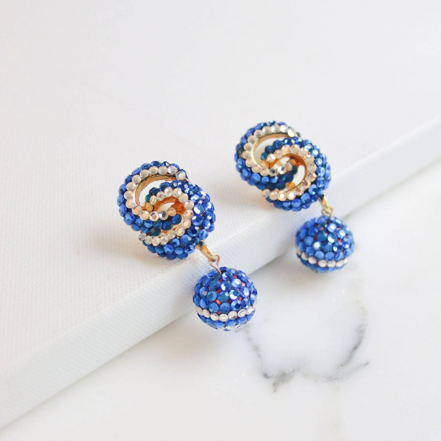 Vintage 1980s Blue and Silver Sequin Bonbon Statement Earrings by Unsigned Beauty - Vintage Meet Modern Vintage Jewelry - Chicago, Illinois - #oldhollywoodglamour #vintagemeetmodern #designervintage #jewelrybox #antiquejewelry #vintagejewelry