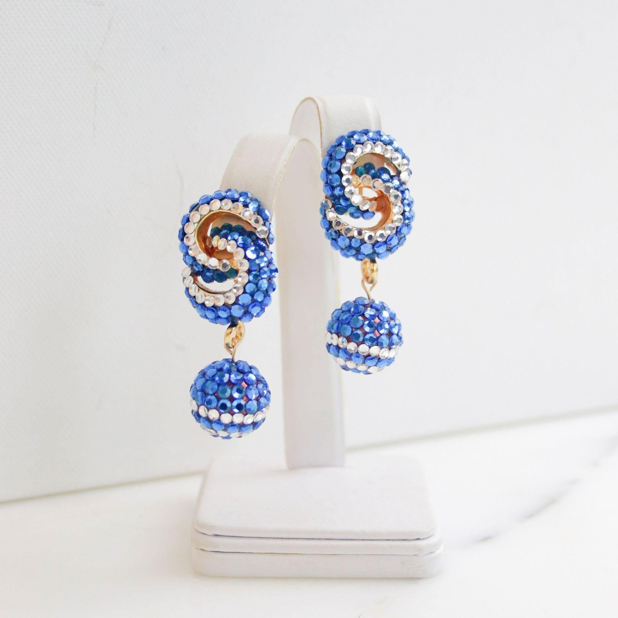 Vintage 1980s Blue and Silver Sequin Bonbon Statement Earrings by Unsigned Beauty - Vintage Meet Modern Vintage Jewelry - Chicago, Illinois - #oldhollywoodglamour #vintagemeetmodern #designervintage #jewelrybox #antiquejewelry #vintagejewelry