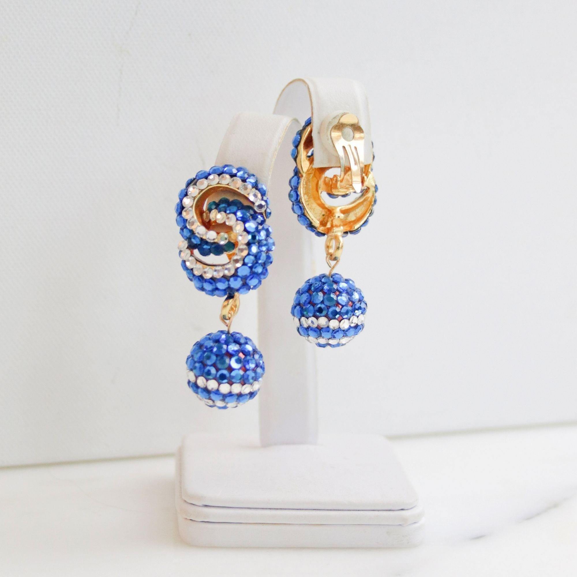 Vintage 1980s Blue and Silver Sequin Bonbon Statement Earrings by Unsigned Beauty - Vintage Meet Modern Vintage Jewelry - Chicago, Illinois - #oldhollywoodglamour #vintagemeetmodern #designervintage #jewelrybox #antiquejewelry #vintagejewelry