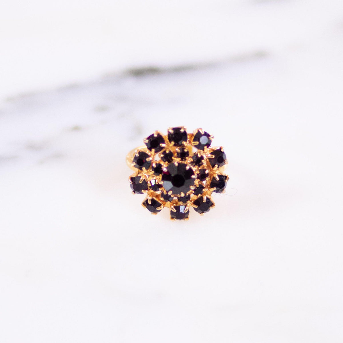 Vintage Jet Rhinestone Statement Ring