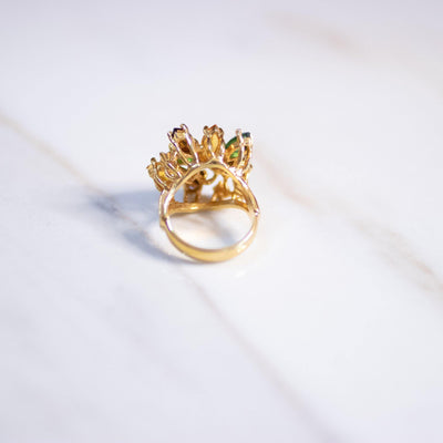 Vintage Green, Yellow, and Brown Cluster Ring by Unsigned Beauty - Vintage Meet Modern Vintage Jewelry - Chicago, Illinois - #oldhollywoodglamour #vintagemeetmodern #designervintage #jewelrybox #antiquejewelry #vintagejewelry