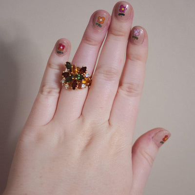 Vintage Green, Yellow, and Brown Cluster Ring by Unsigned Beauty - Vintage Meet Modern Vintage Jewelry - Chicago, Illinois - #oldhollywoodglamour #vintagemeetmodern #designervintage #jewelrybox #antiquejewelry #vintagejewelry