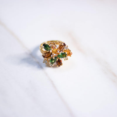 Vintage Green, Yellow, and Brown Cluster Ring by Unsigned Beauty - Vintage Meet Modern Vintage Jewelry - Chicago, Illinois - #oldhollywoodglamour #vintagemeetmodern #designervintage #jewelrybox #antiquejewelry #vintagejewelry