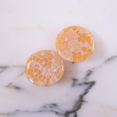 Vintage Peach Lucite Earrings with Silver and White Lace by Unsigned Beauty - Vintage Meet Modern Vintage Jewelry - Chicago, Illinois - #oldhollywoodglamour #vintagemeetmodern #designervintage #jewelrybox #antiquejewelry #vintagejewelry