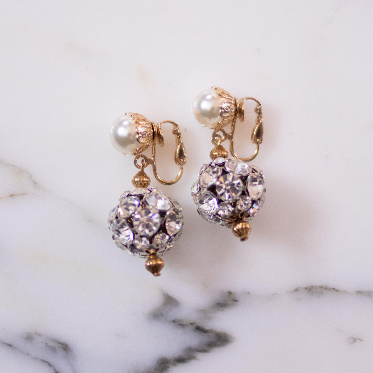 Vintage Pearl with Rhinestones Dangle Statement Earrings