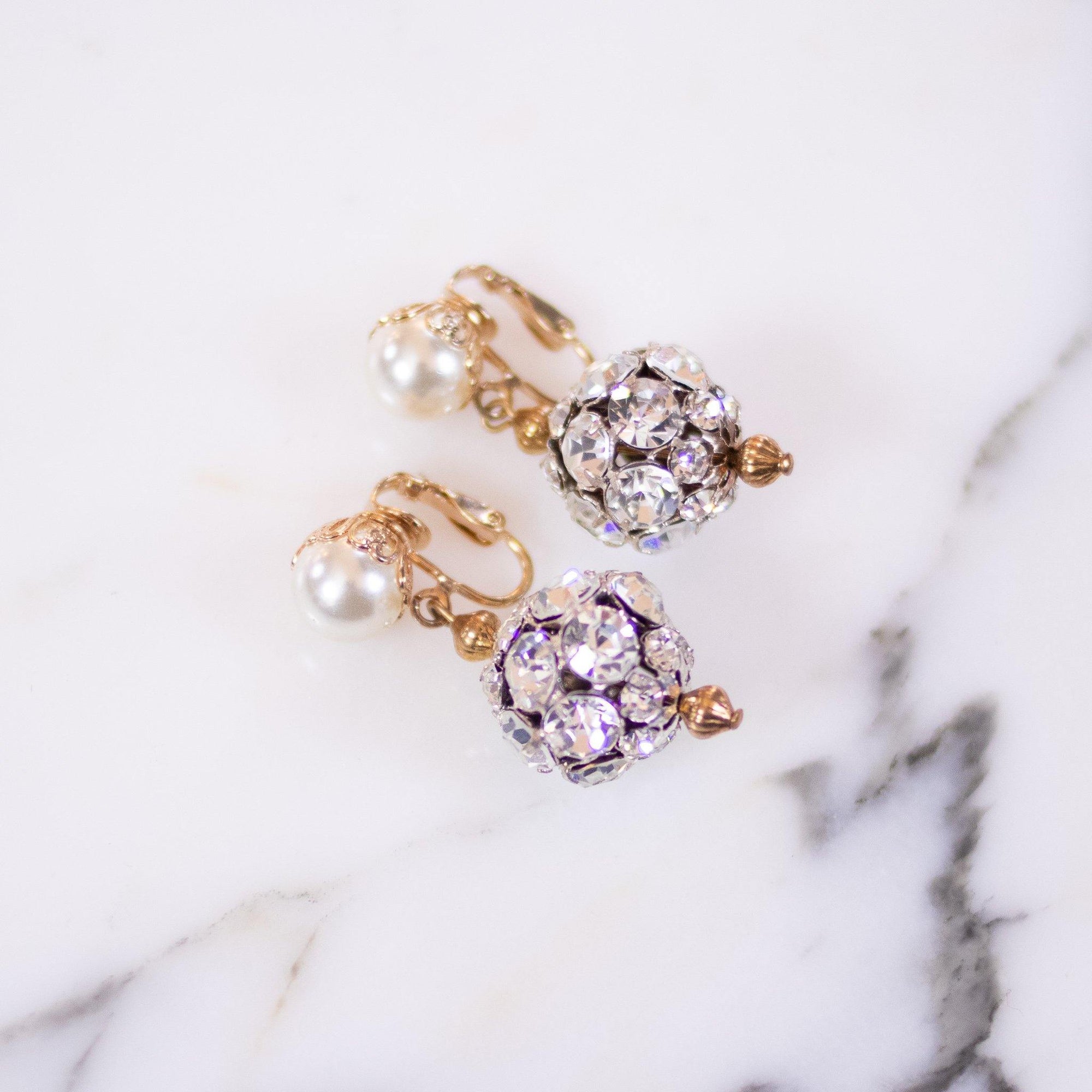 Vintage Pearl with Rhinestones Dangle Statement Earrings by Unsigned Beauties - Vintage Meet Modern Vintage Jewelry - Chicago, Illinois - #oldhollywoodglamour #vintagemeetmodern #designervintage #jewelrybox #antiquejewelry #vintagejewelry