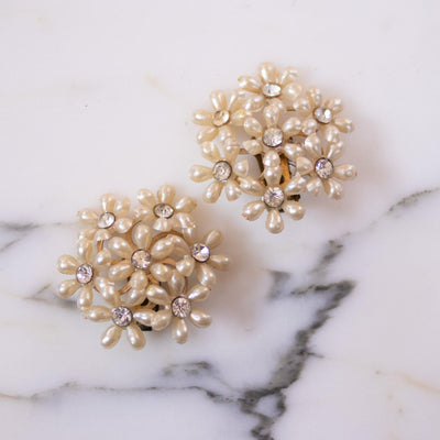 Vintage Pearl Thermoset and Diamante Daisy Statement Earrings by Unsigned Beauty - Vintage Meet Modern Vintage Jewelry - Chicago, Illinois - #oldhollywoodglamour #vintagemeetmodern #designervintage #jewelrybox #antiquejewelry #vintagejewelry