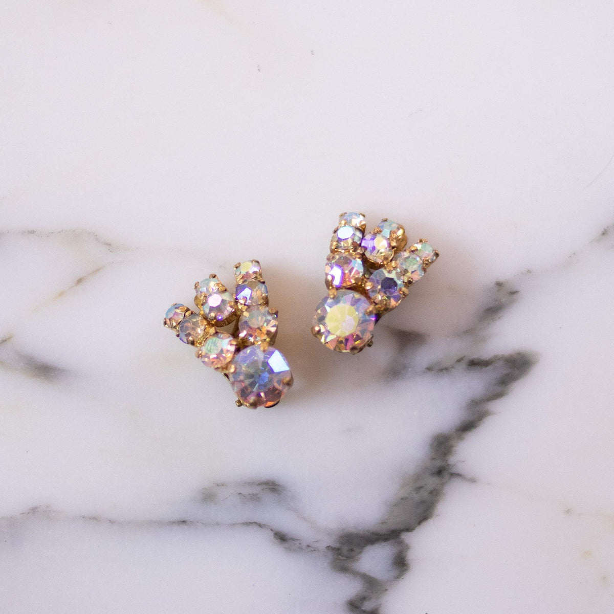 Vintage Petite Aurora Borealis Rhinestones Earrings