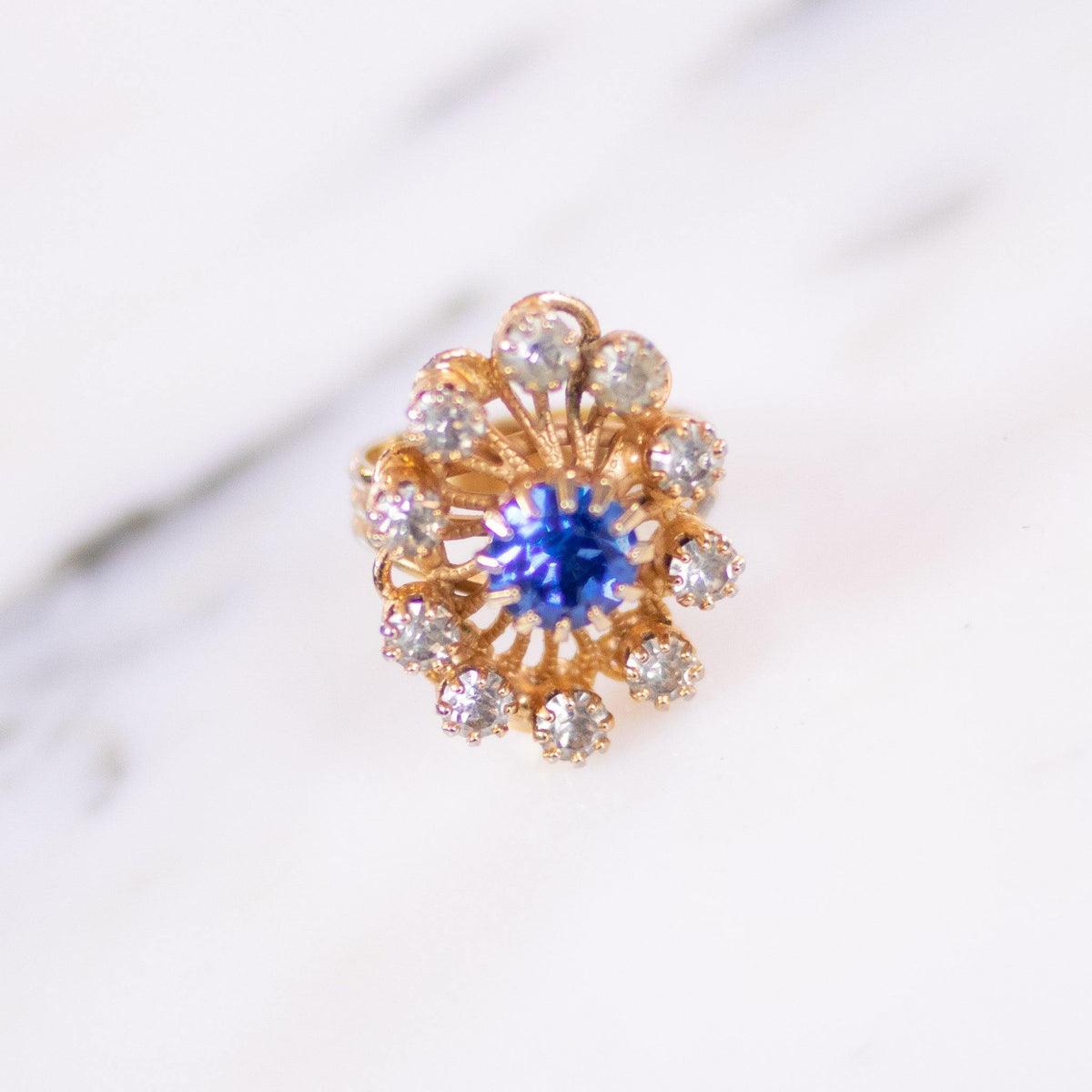 Vintage Blue Rhinestone and Diamante Crystal Statement Ring