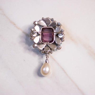 Vintage Amethyst, Turquoise and Faux Pearl Brooch by Unsigned Beauty - Vintage Meet Modern Vintage Jewelry - Chicago, Illinois - #oldhollywoodglamour #vintagemeetmodern #designervintage #jewelrybox #antiquejewelry #vintagejewelry