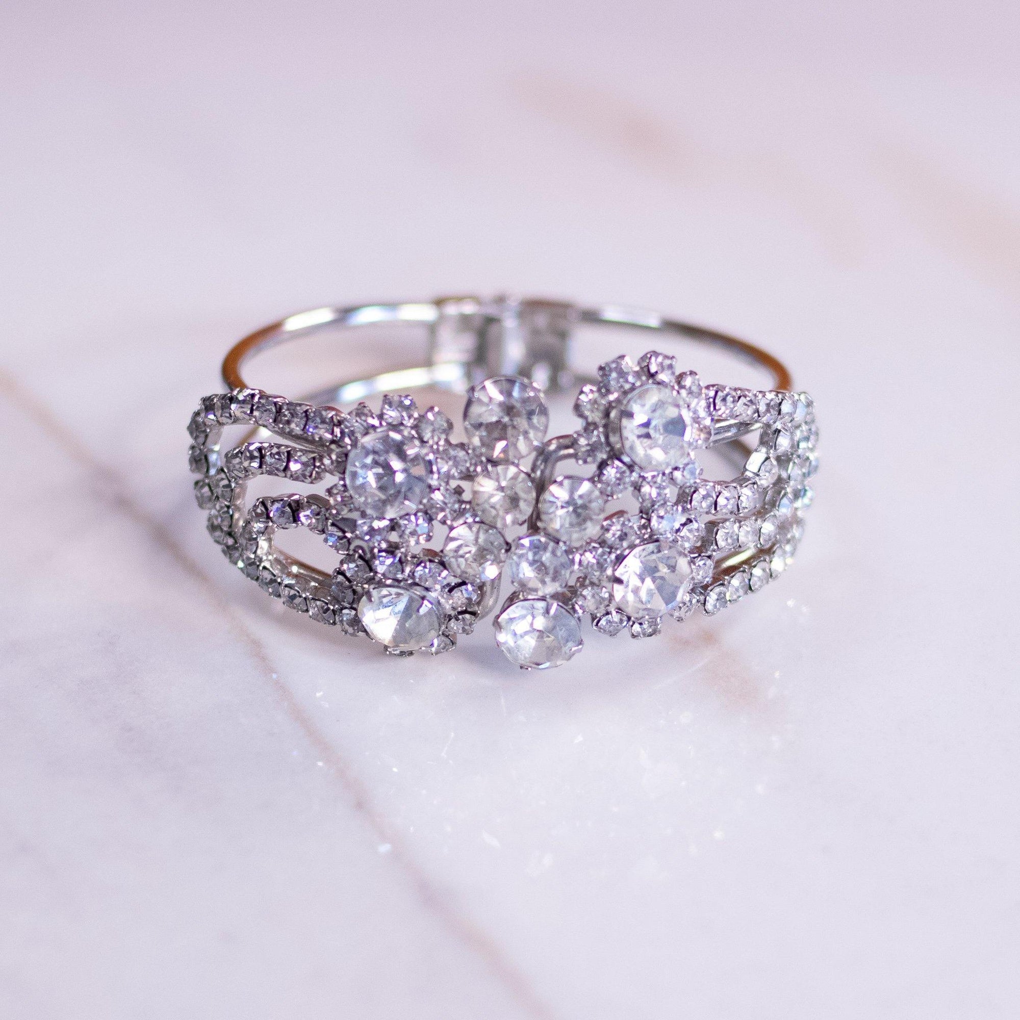 Vintage Art Deco Hinged Rhinestone Clamper Bracelet by Unsigned Beauty - Vintage Meet Modern Vintage Jewelry - Chicago, Illinois - #oldhollywoodglamour #vintagemeetmodern #designervintage #jewelrybox #antiquejewelry #vintagejewelry