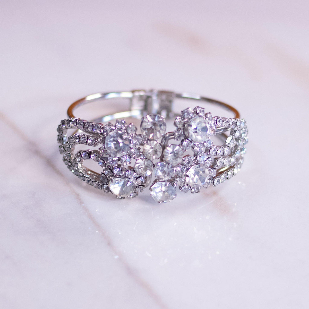 Vintage Art Deco Hinged Rhinestone Clamper Bracelet