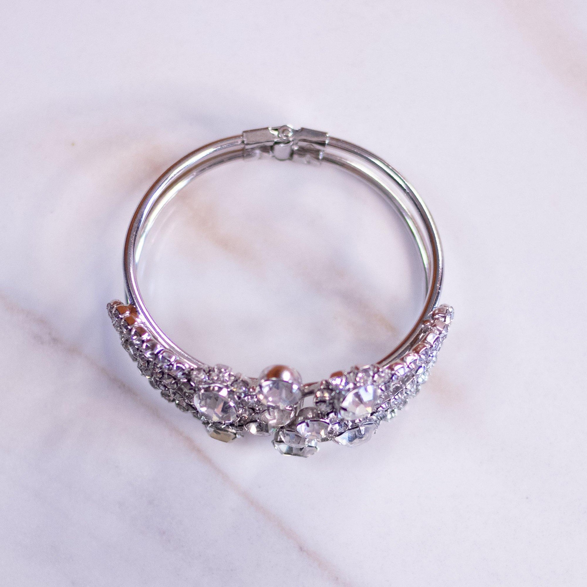Vintage Art Deco Hinged Rhinestone Clamper Bracelet by Unsigned Beauty - Vintage Meet Modern Vintage Jewelry - Chicago, Illinois - #oldhollywoodglamour #vintagemeetmodern #designervintage #jewelrybox #antiquejewelry #vintagejewelry