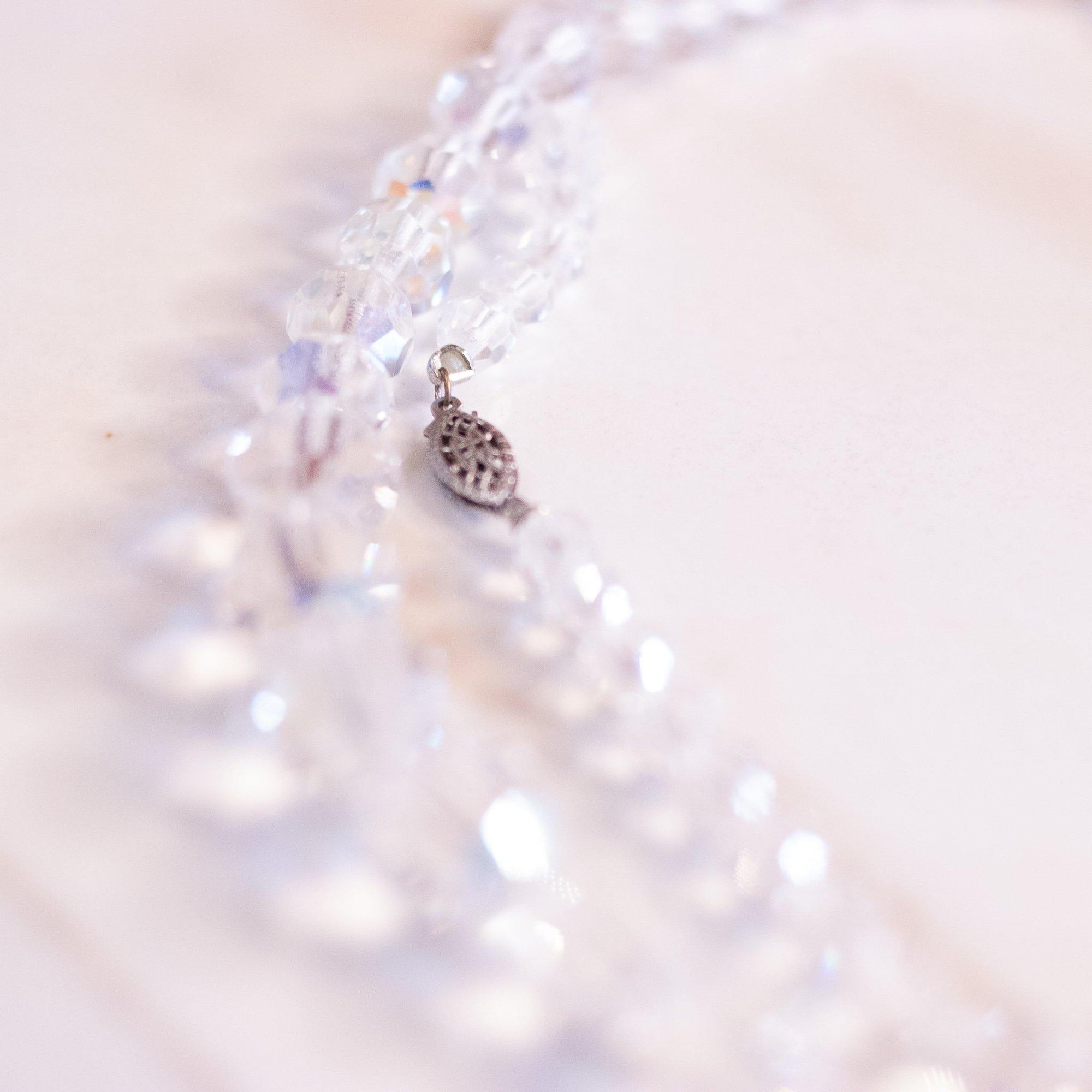 Vintage Made in Austria Long Single Strand Aurora Borealis Crystal Necklace by Unsigned Beauty - Vintage Meet Modern Vintage Jewelry - Chicago, Illinois - #oldhollywoodglamour #vintagemeetmodern #designervintage #jewelrybox #antiquejewelry #vintagejewelry