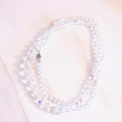 Vintage Made in Austria Long Single Strand Aurora Borealis Crystal Necklace by Unsigned Beauty - Vintage Meet Modern Vintage Jewelry - Chicago, Illinois - #oldhollywoodglamour #vintagemeetmodern #designervintage #jewelrybox #antiquejewelry #vintagejewelry