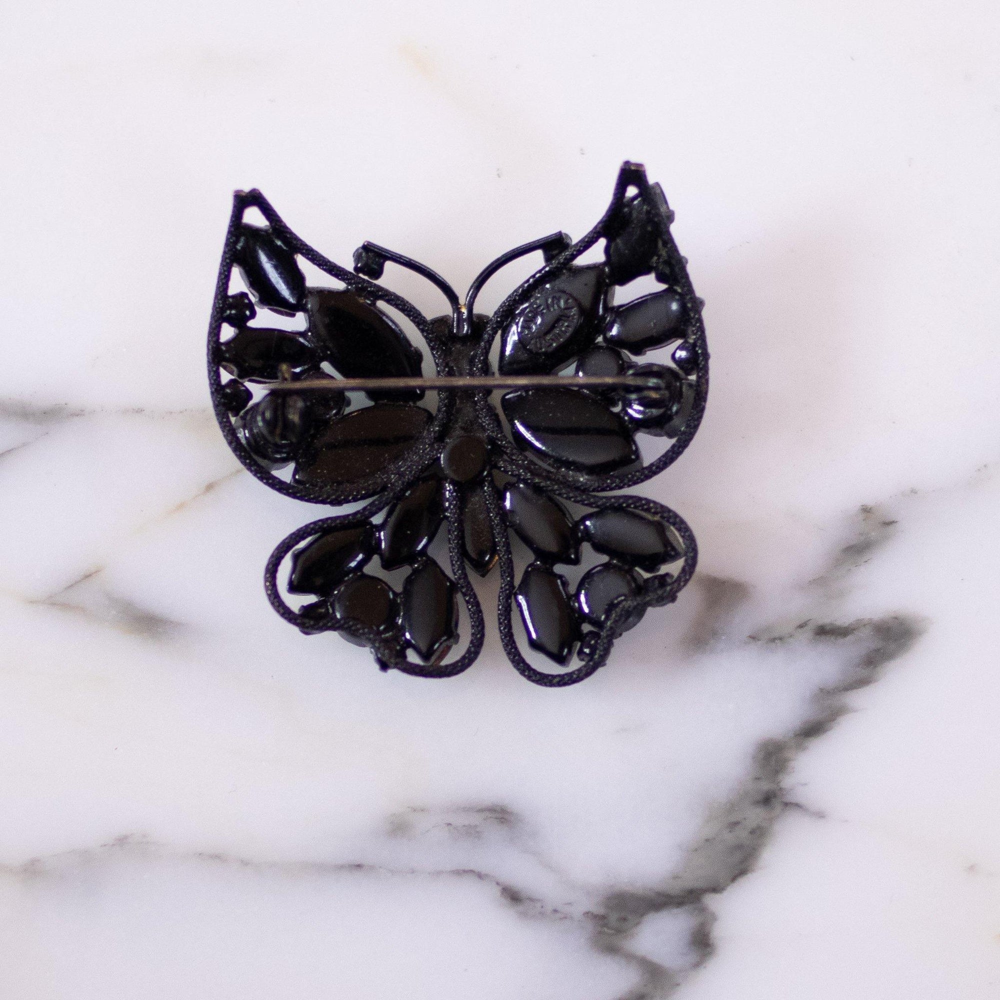 Vintage Made in Austria Blue and Green Rhinestone Butterfly Brooch by Made in Austria - Vintage Meet Modern Vintage Jewelry - Chicago, Illinois - #oldhollywoodglamour #vintagemeetmodern #designervintage #jewelrybox #antiquejewelry #vintagejewelry