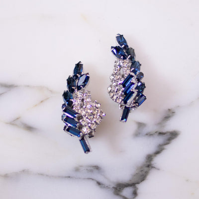 Vintage Blue and Diamante Rhinestone Ear Crawler Statement Earrings by Unsigned Beauty - Vintage Meet Modern Vintage Jewelry - Chicago, Illinois - #oldhollywoodglamour #vintagemeetmodern #designervintage #jewelrybox #antiquejewelry #vintagejewelry