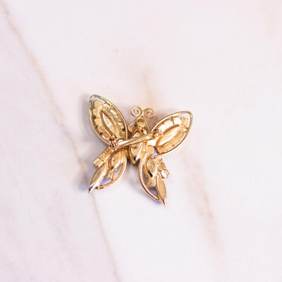 Vintage Blue and Green Rhinestone Butterfly Brooch by Unsigned Beauty - Vintage Meet Modern Vintage Jewelry - Chicago, Illinois - #oldhollywoodglamour #vintagemeetmodern #designervintage #jewelrybox #antiquejewelry #vintagejewelry