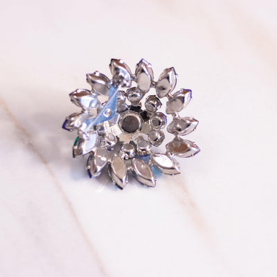 Vintage Blue and Green Rhinestone Medallion Brooch by Unsigned Beauty - Vintage Meet Modern Vintage Jewelry - Chicago, Illinois - #oldhollywoodglamour #vintagemeetmodern #designervintage #jewelrybox #antiquejewelry #vintagejewelry