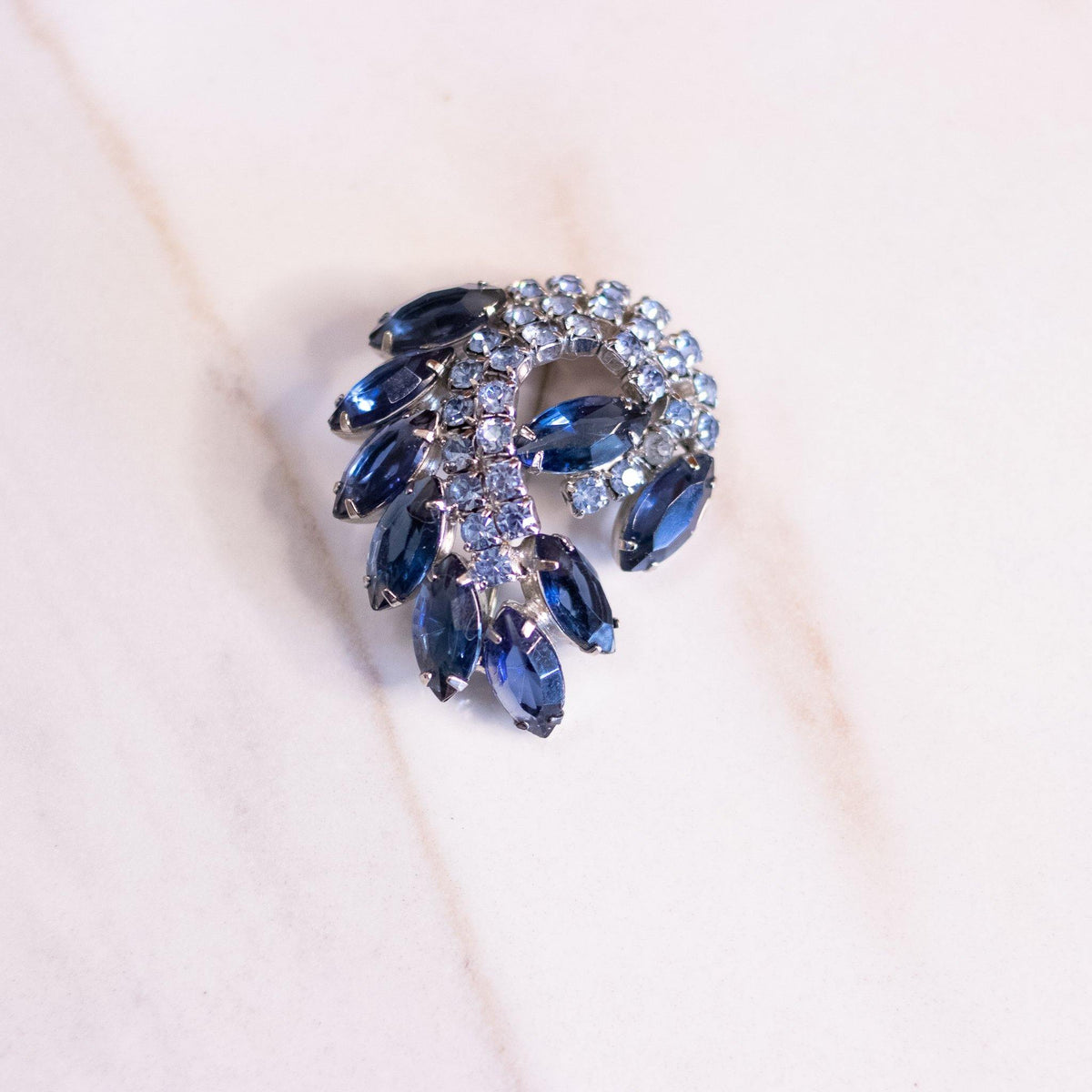 Vintage Blue Paisley Rhinestone Brooch