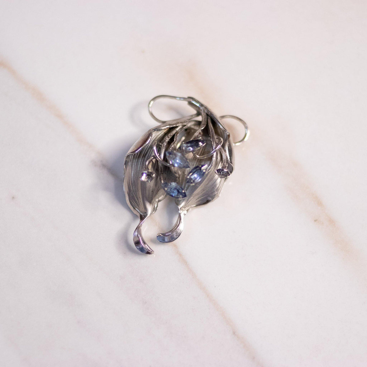 Vintage Blue Rhinestone Silver Bloom Brooch