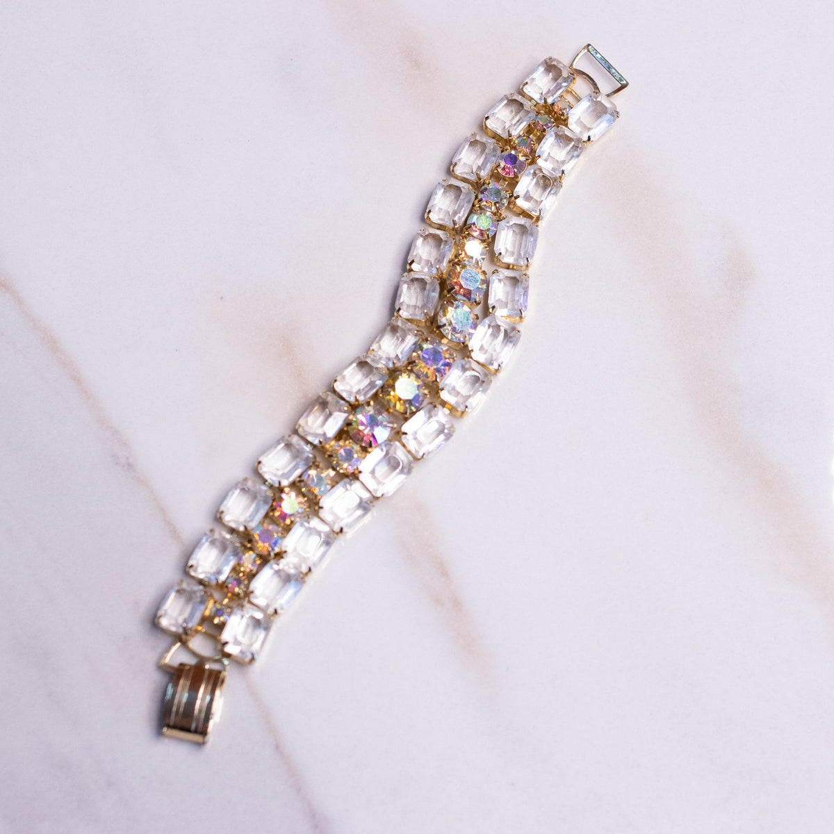 Vintage Aurora Borealis and Champagne Crystal Bracelet