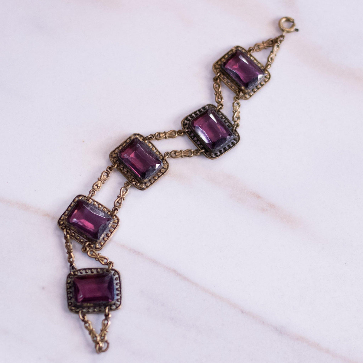 Vintage Czech Amethyst Crystal Panel Bracelet