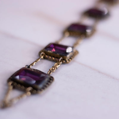 Vintage Czech Amethyst Crystal Panel Bracelet by Czech - Vintage Meet Modern Vintage Jewelry - Chicago, Illinois - #oldhollywoodglamour #vintagemeetmodern #designervintage #jewelrybox #antiquejewelry #vintagejewelry