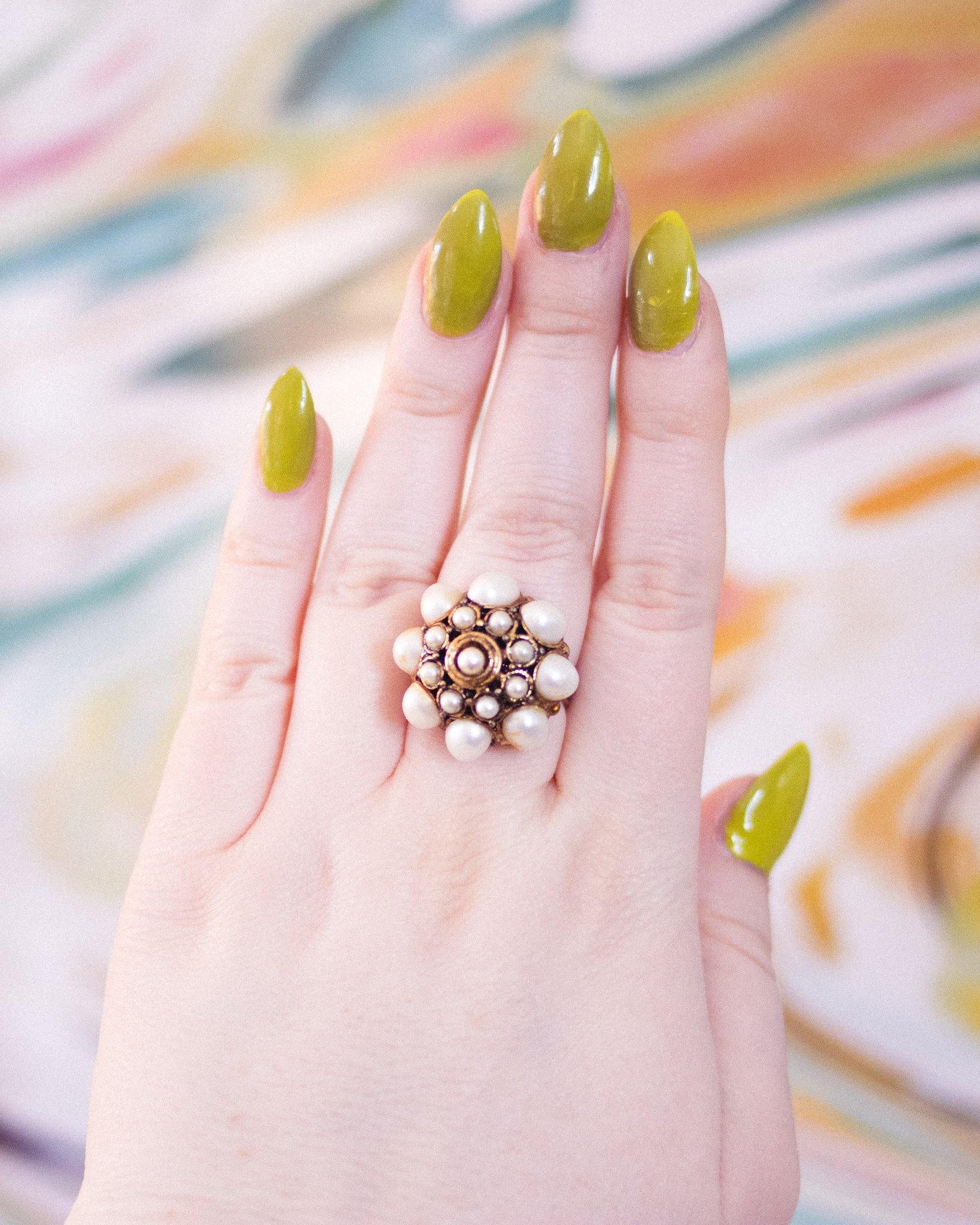 Vintage Faux Pearl Statement Ring by Unsigned Beauty - Vintage Meet Modern Vintage Jewelry - Chicago, Illinois - #oldhollywoodglamour #vintagemeetmodern #designervintage #jewelrybox #antiquejewelry #vintagejewelry