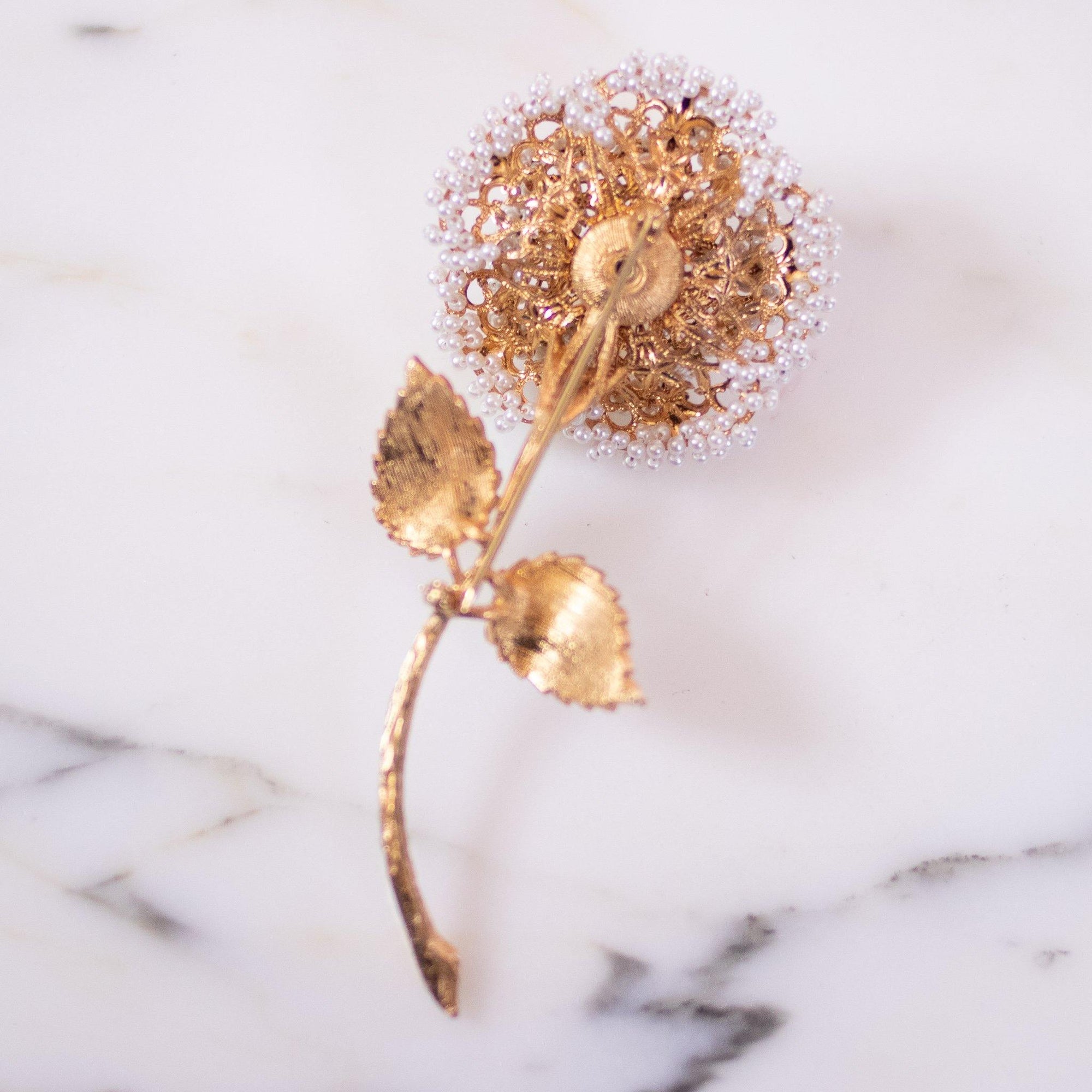 Vintage Gold Rose Brooch with Seed Pearls by Unsigned Beauty - Vintage Meet Modern Vintage Jewelry - Chicago, Illinois - #oldhollywoodglamour #vintagemeetmodern #designervintage #jewelrybox #antiquejewelry #vintagejewelry