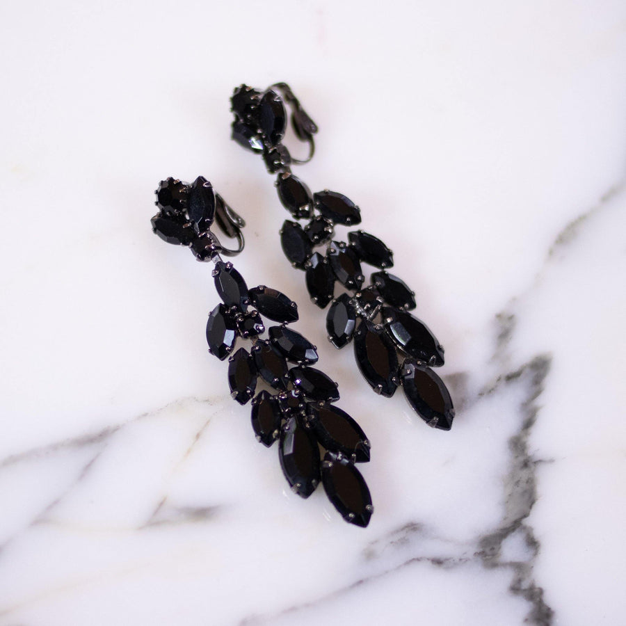 Vintage Jet Crystal Dangling Statement Earrings by Made in Austria - Vintage Meet Modern Vintage Jewelry - Chicago, Illinois - #oldhollywoodglamour #vintagemeetmodern #designervintage #jewelrybox #antiquejewelry #vintagejewelry