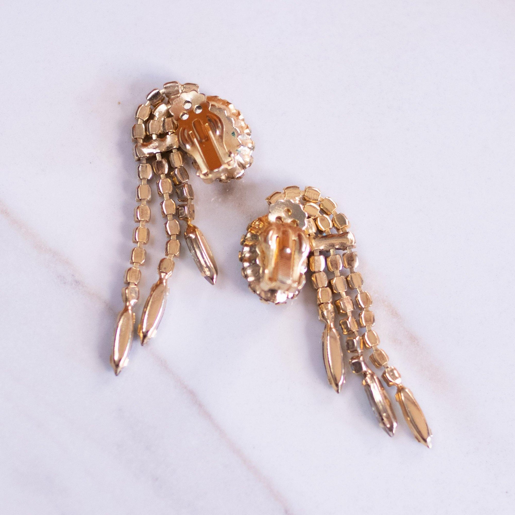 Vintage Juliana Heliotrope and Aurora Borealis Dangling Statement Earrings by Juliana - Vintage Meet Modern Vintage Jewelry - Chicago, Illinois - #oldhollywoodglamour #vintagemeetmodern #designervintage #jewelrybox #antiquejewelry #vintagejewelry