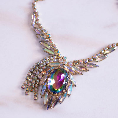 Vintage Juliana Heliotrope and Aurora Borealis Rhinestone Statement Necklace by Juliana - Vintage Meet Modern Vintage Jewelry - Chicago, Illinois - #oldhollywoodglamour #vintagemeetmodern #designervintage #jewelrybox #antiquejewelry #vintagejewelry