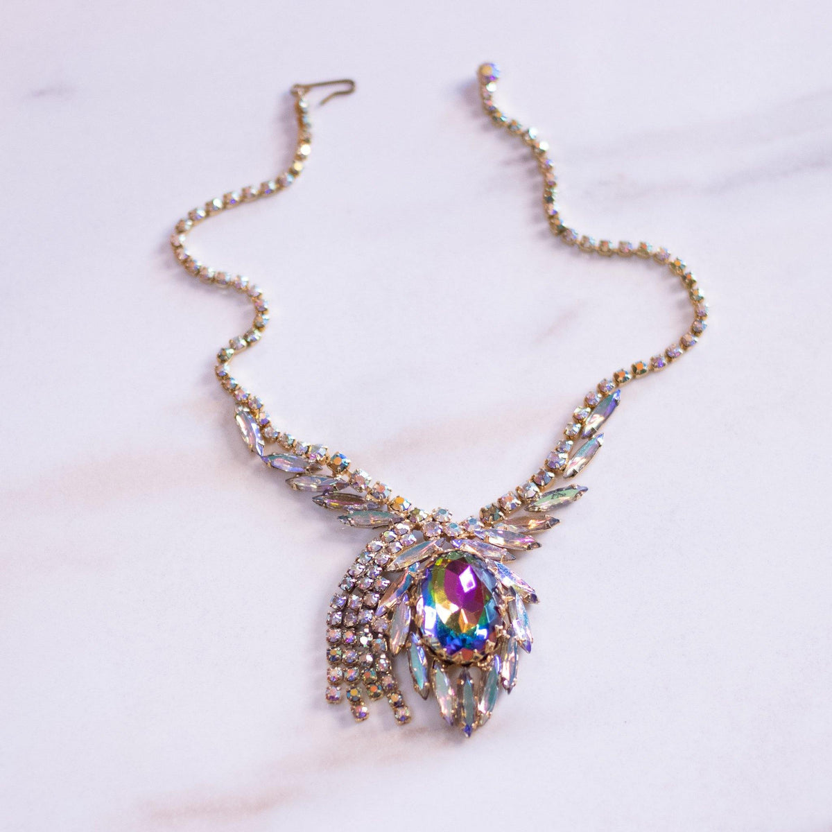 Vintage Juliana Heliotrope and Aurora Borealis Rhinestone Statement Necklace