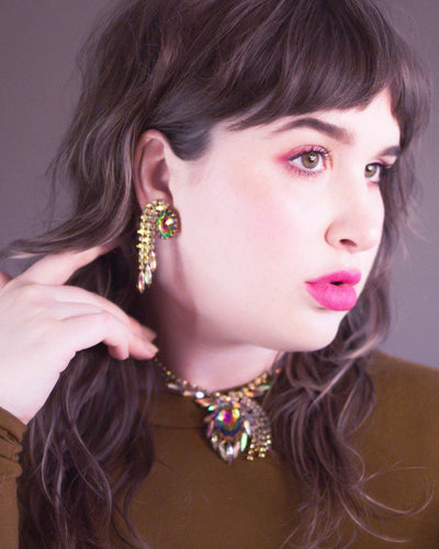 Vintage Juliana Heliotrope and Aurora Borealis Rhinestone Statement Necklace by Juliana - Vintage Meet Modern Vintage Jewelry - Chicago, Illinois - #oldhollywoodglamour #vintagemeetmodern #designervintage #jewelrybox #antiquejewelry #vintagejewelry