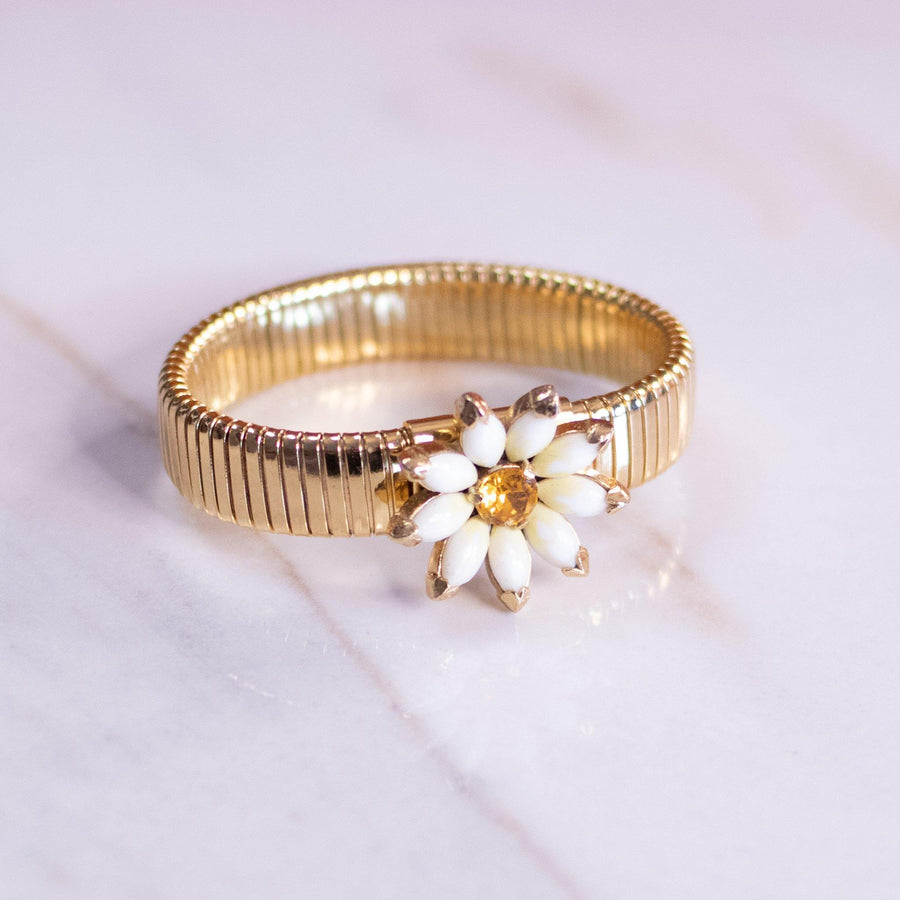 Vintage Kramer NY Rhinestone Daisy Gold Expansion Bracelet by Kramer NY - Vintage Meet Modern Vintage Jewelry - Chicago, Illinois - #oldhollywoodglamour #vintagemeetmodern #designervintage #jewelrybox #antiquejewelry #vintagejewelry