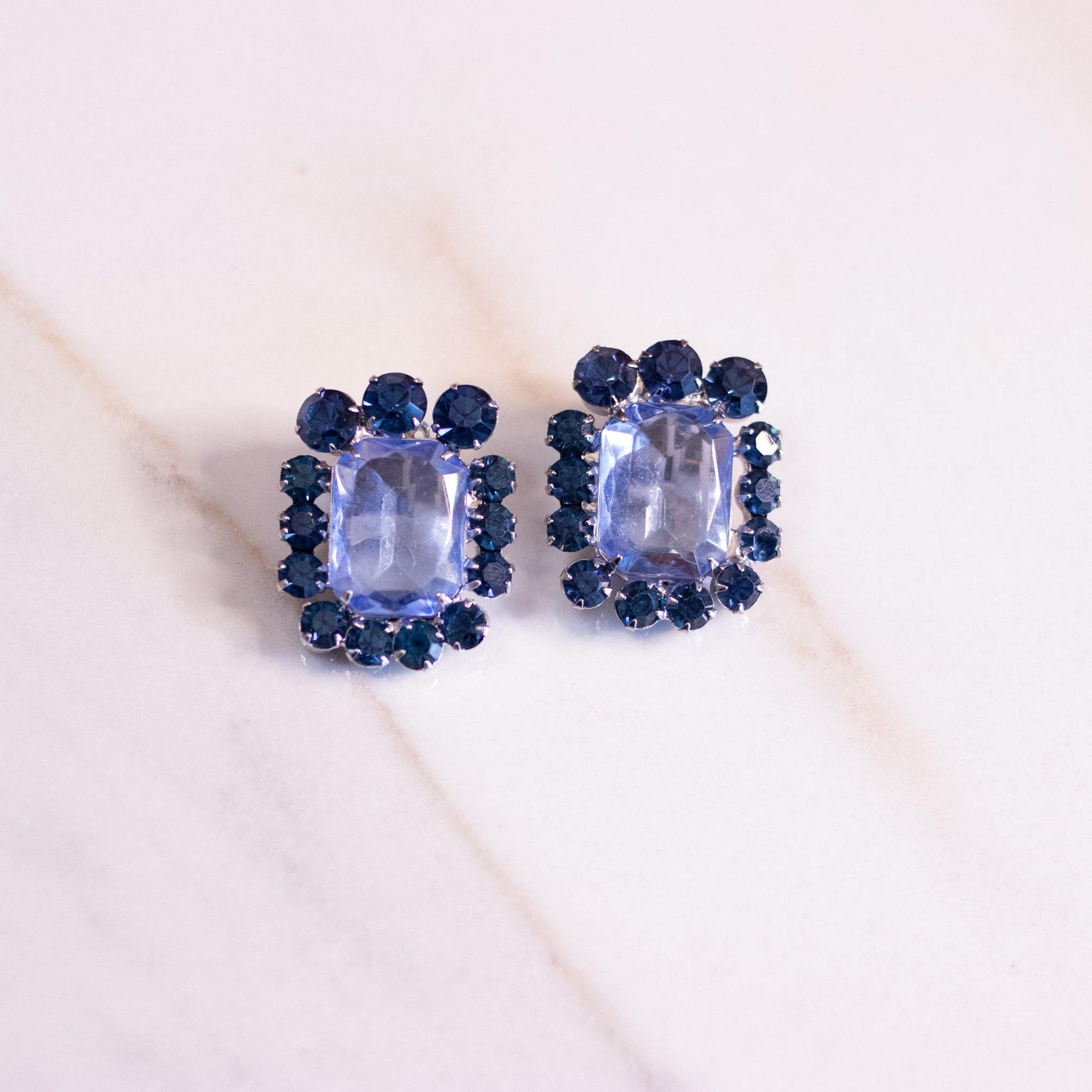 Vintage Large Blue Crystal Statement Earrings by Schreiner - Vintage Meet Modern Vintage Jewelry - Chicago, Illinois - #oldhollywoodglamour #vintagemeetmodern #designervintage #jewelrybox #antiquejewelry #vintagejewelry