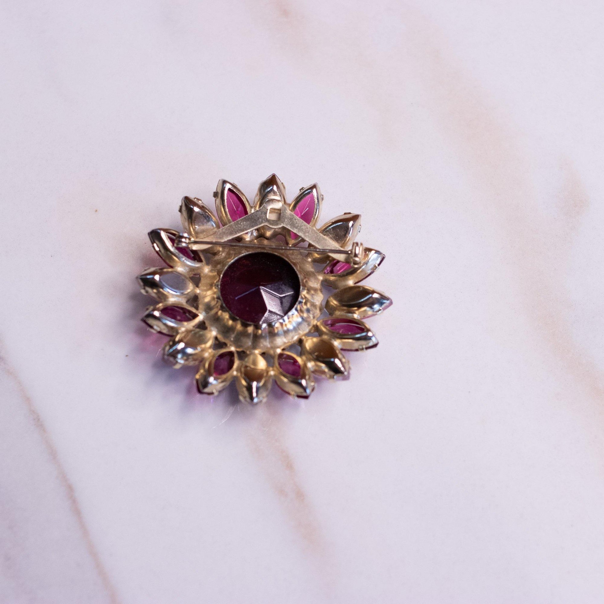 Vintage Light Pink and Magenta Rhinestone Brooch by West Germany - Vintage Meet Modern Vintage Jewelry - Chicago, Illinois - #oldhollywoodglamour #vintagemeetmodern #designervintage #jewelrybox #antiquejewelry #vintagejewelry