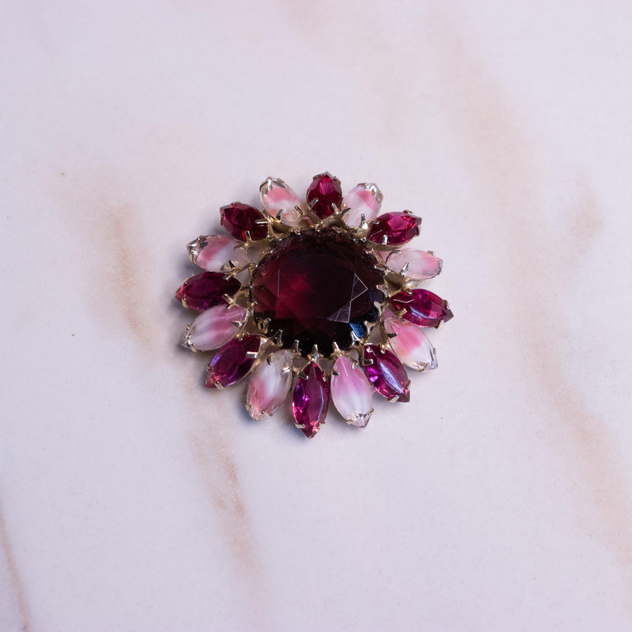 Vintage Light Pink and Magenta Rhinestone Brooch by West Germany - Vintage Meet Modern Vintage Jewelry - Chicago, Illinois - #oldhollywoodglamour #vintagemeetmodern #designervintage #jewelrybox #antiquejewelry #vintagejewelry