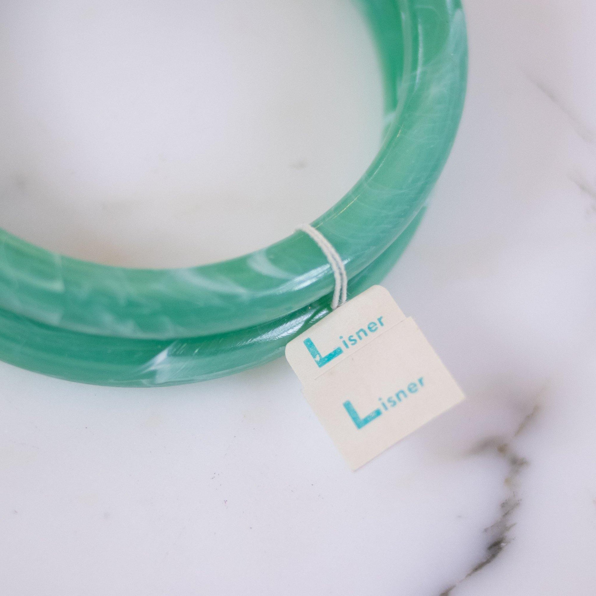 Vintage Lisner Faux Jade Lucite Bangle Bracelets by Lisner - Vintage Meet Modern Vintage Jewelry - Chicago, Illinois - #oldhollywoodglamour #vintagemeetmodern #designervintage #jewelrybox #antiquejewelry #vintagejewelry