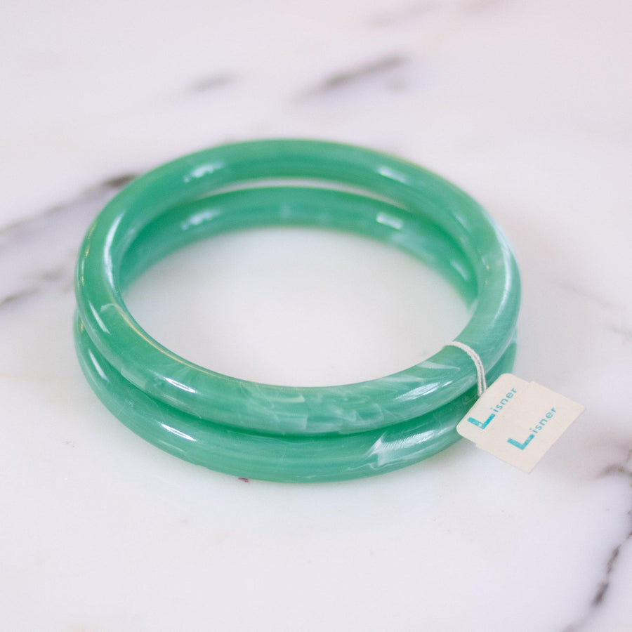 Vintage Lisner Faux Jade Lucite Bangle Bracelets by Lisner - Vintage Meet Modern Vintage Jewelry - Chicago, Illinois - #oldhollywoodglamour #vintagemeetmodern #designervintage #jewelrybox #antiquejewelry #vintagejewelry