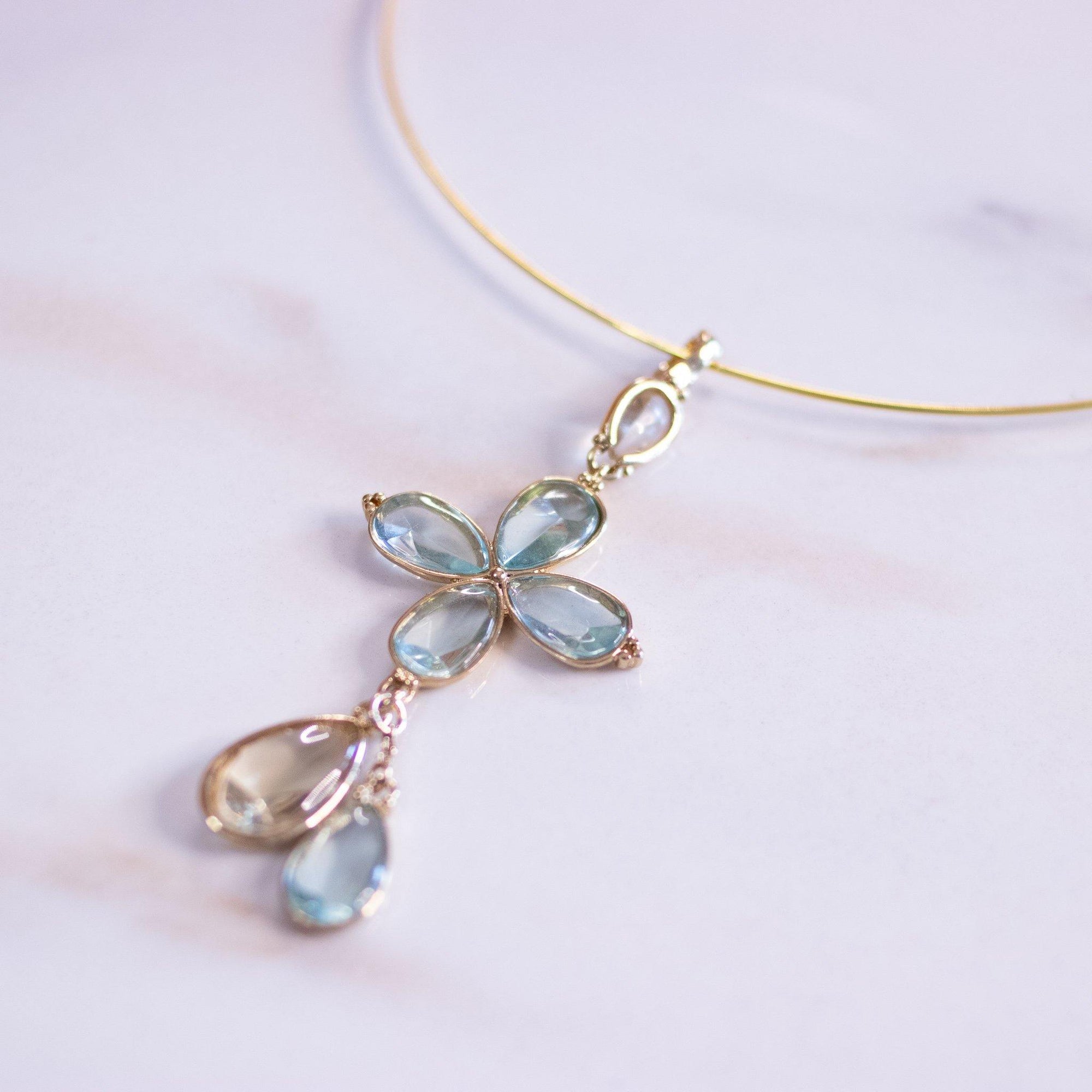 Vintage Monet Light Blue and Green Crystal Bezel Crystal Floral Pendant by Monet - Vintage Meet Modern Vintage Jewelry - Chicago, Illinois - #oldhollywoodglamour #vintagemeetmodern #designervintage #jewelrybox #antiquejewelry #vintagejewelry