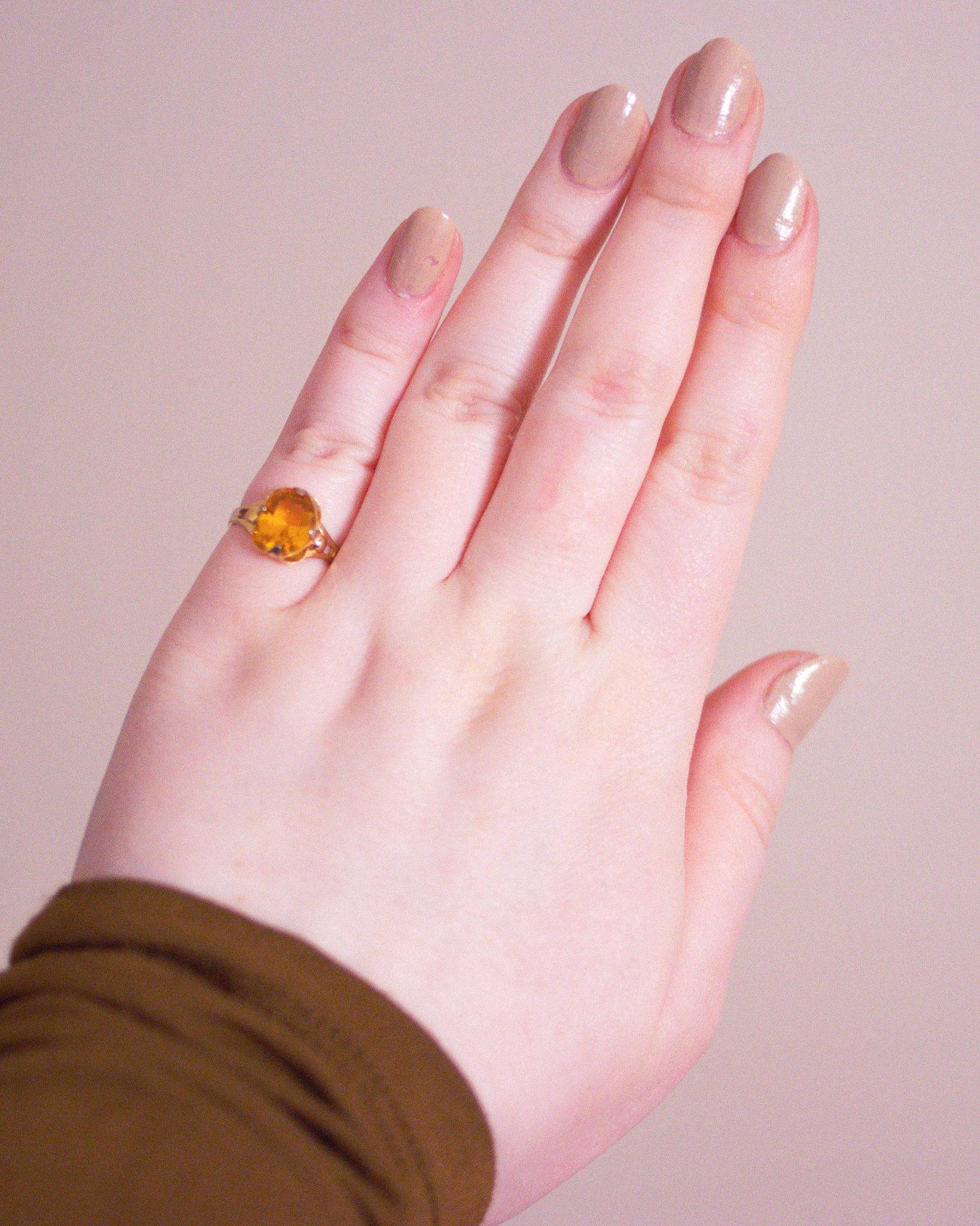 Vintage Petite Citrine Crystal Cocktail Ring by Unsigned Beauty - Vintage Meet Modern Vintage Jewelry - Chicago, Illinois - #oldhollywoodglamour #vintagemeetmodern #designervintage #jewelrybox #antiquejewelry #vintagejewelry