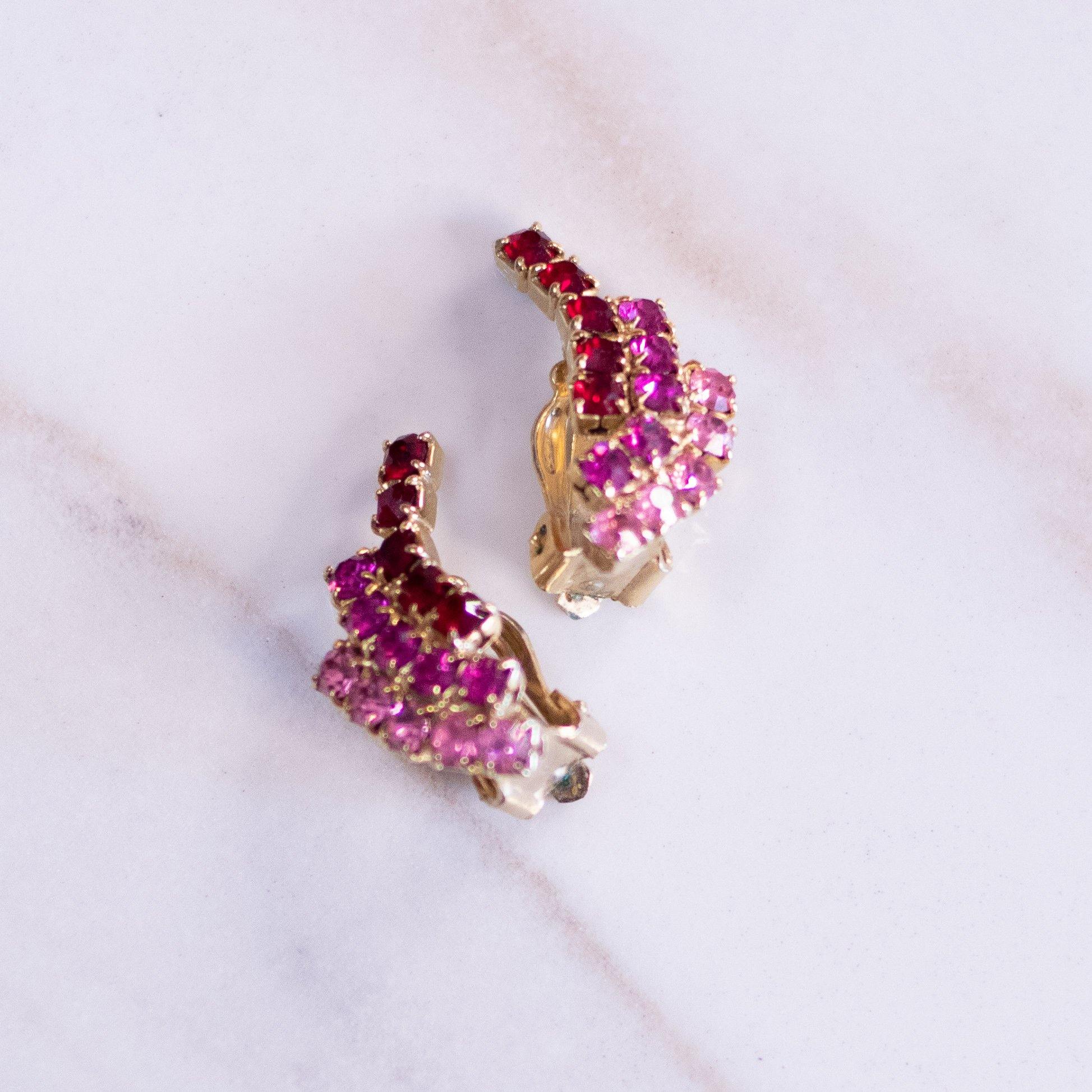 Vintage Petite Pink and Red Rhinestone Earrings by Unsigned Beauty - Vintage Meet Modern Vintage Jewelry - Chicago, Illinois - #oldhollywoodglamour #vintagemeetmodern #designervintage #jewelrybox #antiquejewelry #vintagejewelry